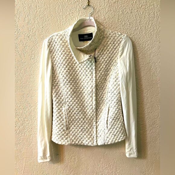 TART Collection Moto Style Sweater Jacket Size XS-M Mixed Fabric White - Picture 2 of 10